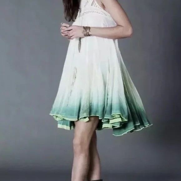 Rare Free People Green Ombre Mini Dress - Picture 3 of 9